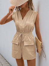 Perfee Drawstring V-Neck Sleeveless Romper OutfitFlow